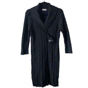Calvin Klein charcoal grey 3/4 sleeve cable knit wrap sweater dress size Large